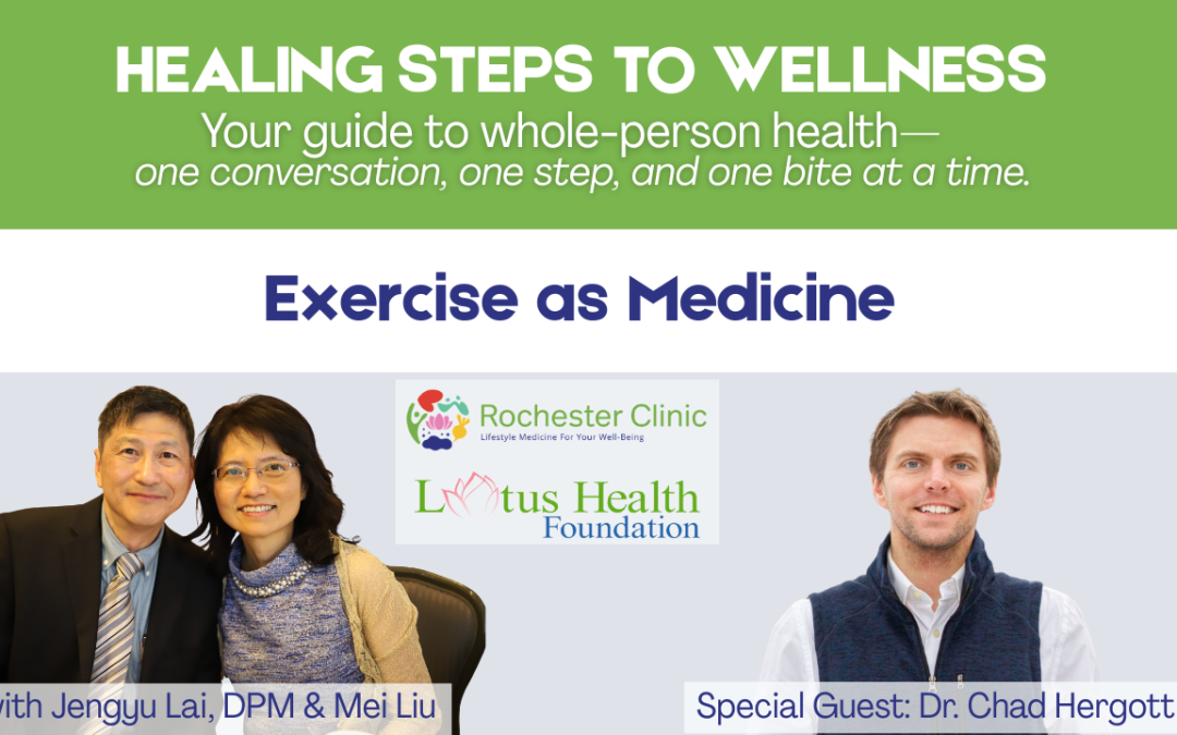 Join Dr. Jengyu Lai, DPM of Rochester Clinic and guest expert Dr. Chad Hergott, PT, DPT of Relief Physical Therapy & Wellness for a compelling conversation titled “Exercise as Medicine.”